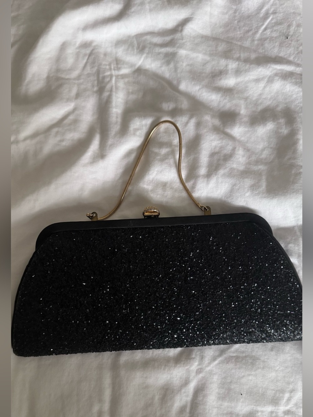 Black Glitter Evening Clutch with Gold Chain Handle